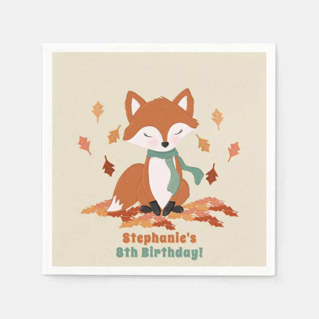 Servilleta De Papel Fall Fox Woodland Birthday (Anverso)