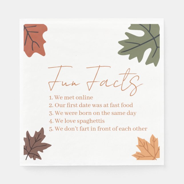 Servilleta De Papel Fall Fun facts Wedding  (Anverso)