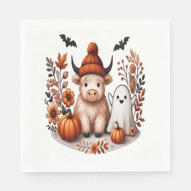 Servilleta De Papel Fall Highland Cow Ghost , Otoño (Anverso)