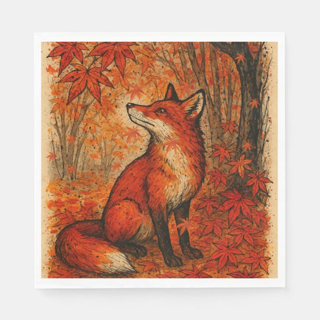 Servilleta De Papel Fall Lovers Fox Forest Leaves Trees             (Anverso)