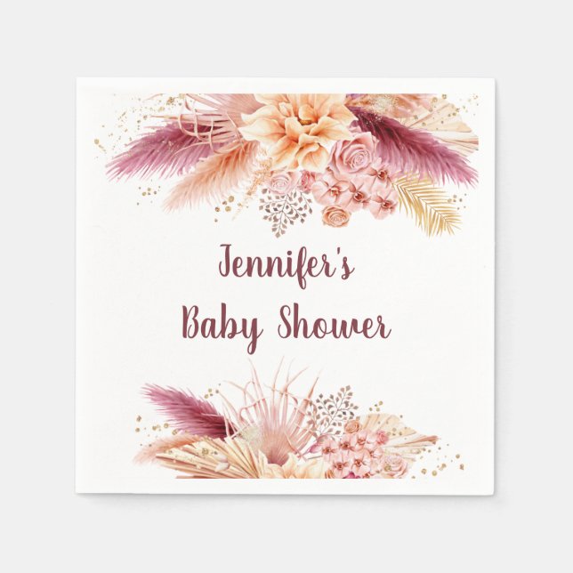 Servilleta De Papel Fall Pampas Grass Boho Baby Shower (Anverso)