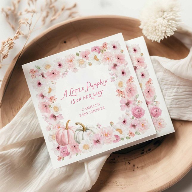 Servilleta De Papel Fall Pink Pumpkin Girl Baby Shower (A little Pumpkin is on her way Girl Baby Shower Napkins)