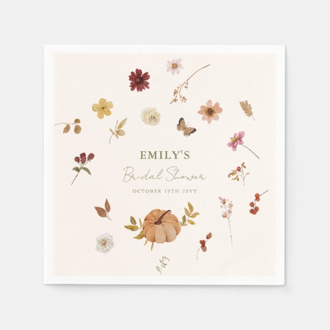 Servilleta De Papel Fall Pumpkin Wildflower Bridal Shower (Anverso)