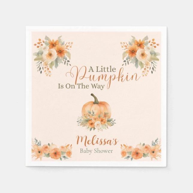 Servilleta De Papel Fall Rustic Orange Pumpkin Baby Shower  (Anverso)