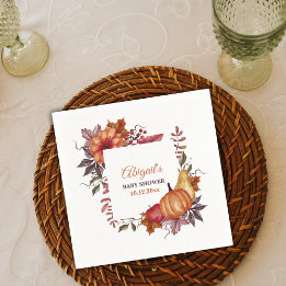 Servilleta De Papel Fall Watercolor Pumpkin Floral Baby Shower