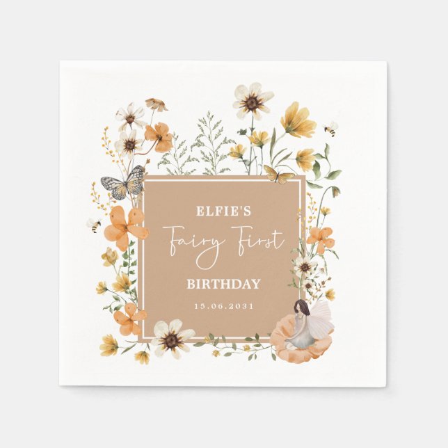 Servilleta De Papel Fall Wildflower Fairy Fairy Chica Birday Party (Anverso)