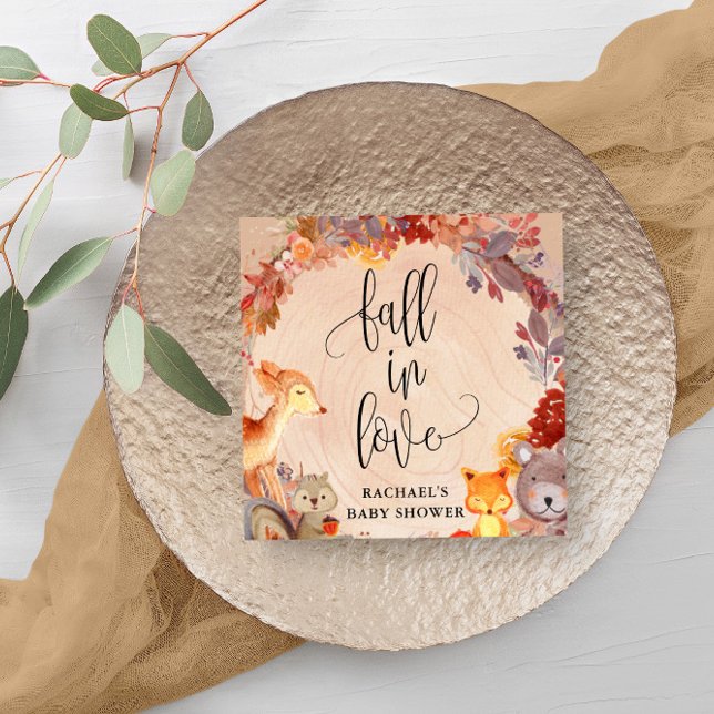 Servilleta De Papel Fall Woodland Animals Baby Shower Personalizado (Beautiful napkins for your fall themed baby shower.)