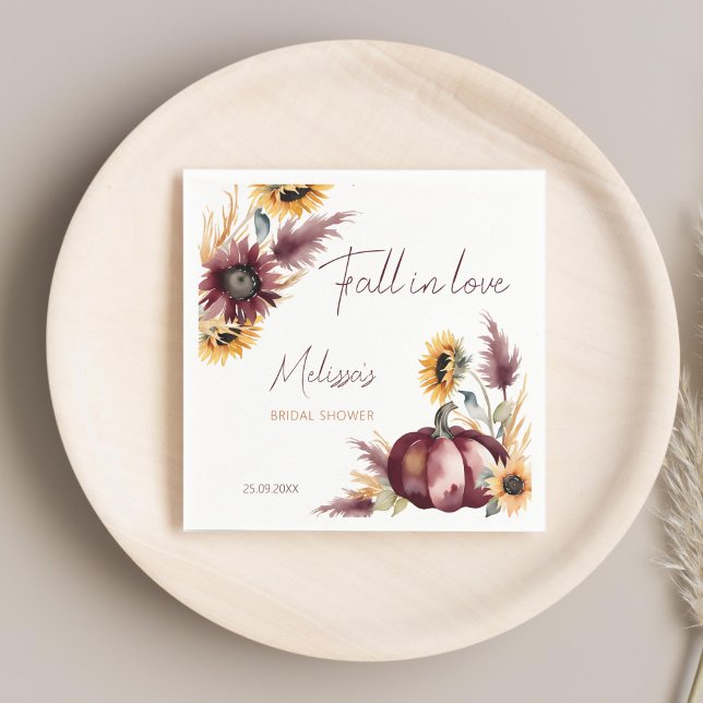 Servilleta De Papel Falla enamorada boho calabaza girasol despedida de (Fall in love boho pumpkin sunflowers autumn bridal shower personalized printed napkins template )