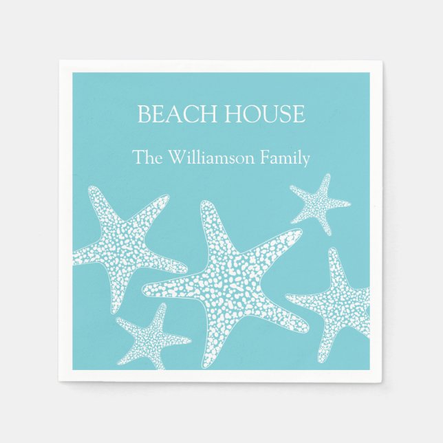 Servilleta De Papel Familia Aqua Blue Starfish Coastal Beach House (Anverso)