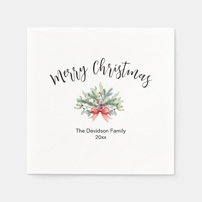 Servilleta De Papel Familia Calligraphy Merry Christmas Greeneration (Anverso)
