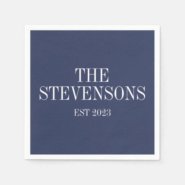 Servilleta De Papel Familia clásica Apellido Fecha Este Navy Azul (Anverso)
