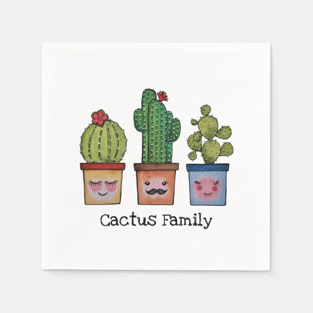 Servilleta De Papel Familia Cute Cactus En Acuarela (Anverso)
