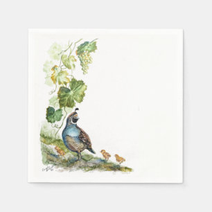 Servilleta De Papel Familia de codornices de California con acuarela o