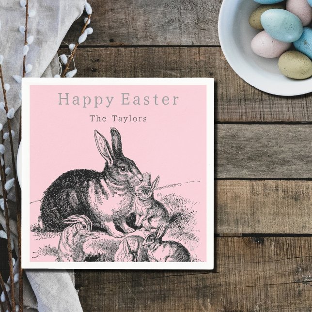 Servilleta De Papel Familia de conejos de época - Pascua feliz (Subido por el creador)