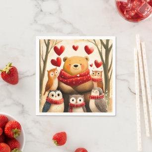 Servilleta De Papel Familia de oso y búhos del bosque acogedor inviern