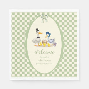 Servilleta De Papel Familia de patos de gingham Sage para baby shower