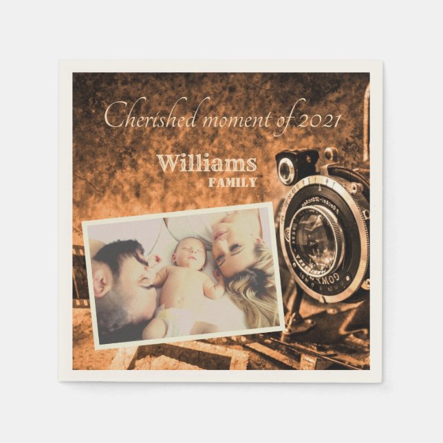 Servilleta De Papel Familia de personalizados rústicos de cámara retro (Anverso)