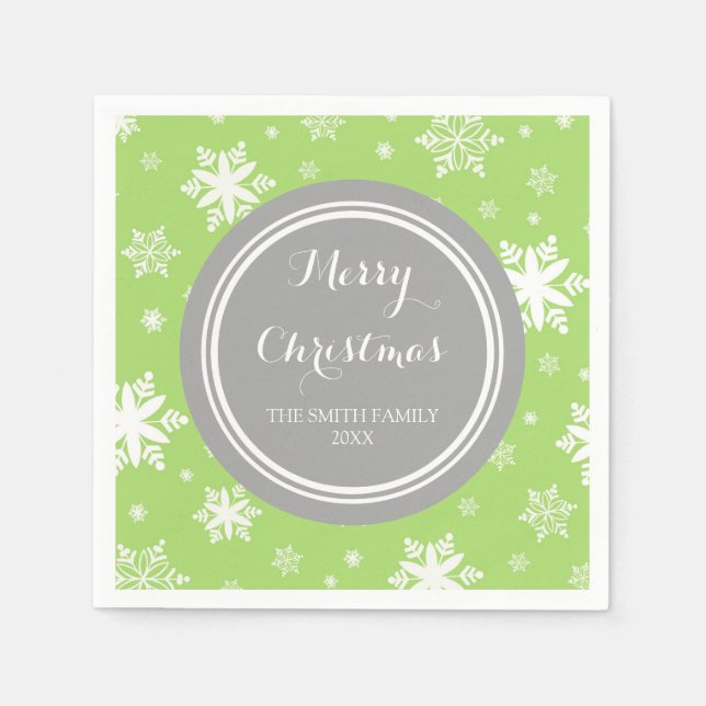 Servilleta De Papel Familia personalizado Navidades Green Snowflakes N (Anverso)