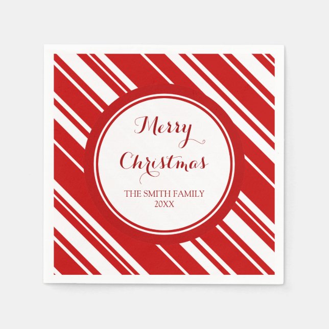 Servilleta De Papel Familia personalizado Navidades Red Stripes Napkin (Anverso)