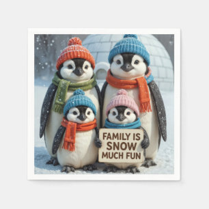 Servilleta De Papel Familia Pingüino En Copos De Nieve