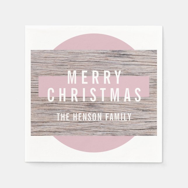 Servilleta De Papel Familia Rusch Wood Pink Merry Christmas (Anverso)