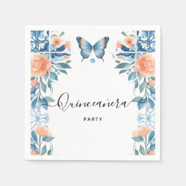 Servilleta De Papel Familia Tiara Azul Latina Girly Español Quinceaner