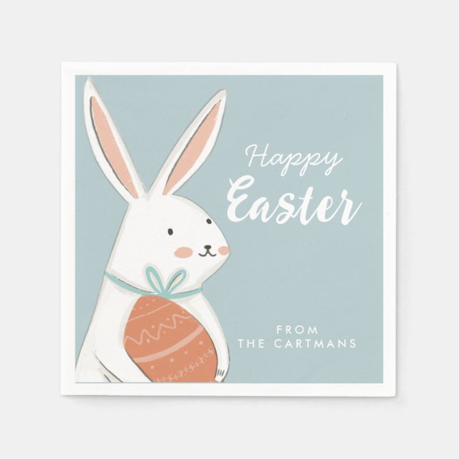 Servilleta De Papel Familia White Cute Bunny Happy Easter (Anverso)