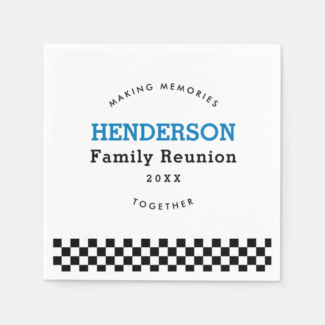 Servilleta De Papel Family Reunion Checkered Black And White Retro (Anverso)