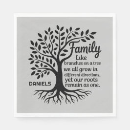 Servilleta De Papel Family Tree Black & Gray Personalized Family Name