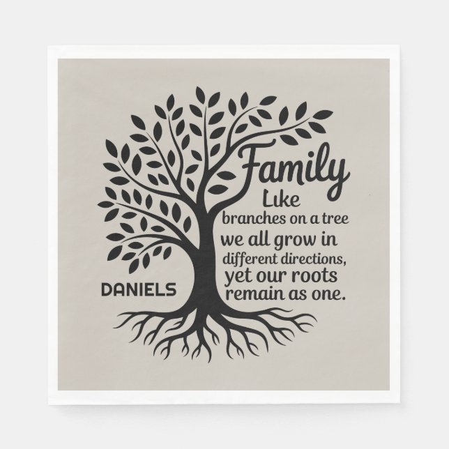 Servilleta De Papel Family Tree Black & Tan Personalized Family Name (Anverso)