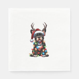 Servilleta De Papel Famoso Bulldog francés Navidades Santa Hat Light R