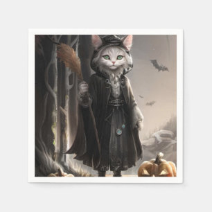 Servilleta De Papel Famoso gato gótico de Halloween en diseño de bosqu