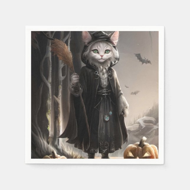 Servilleta De Papel Famoso gato gótico de Halloween en diseño de bosqu (Anverso)