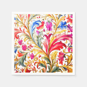 Servilleta De Papel Fancy Florentine Design Watercolor Leaves