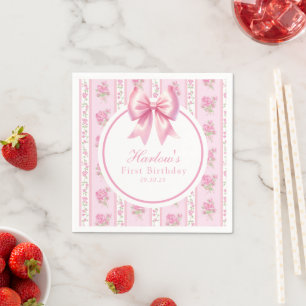 Servilleta De Papel Fancy One Pink Coquette Bow First Birday