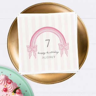 Servilleta De Papel Fancy Pink Bow Rainbow Coquette Birday