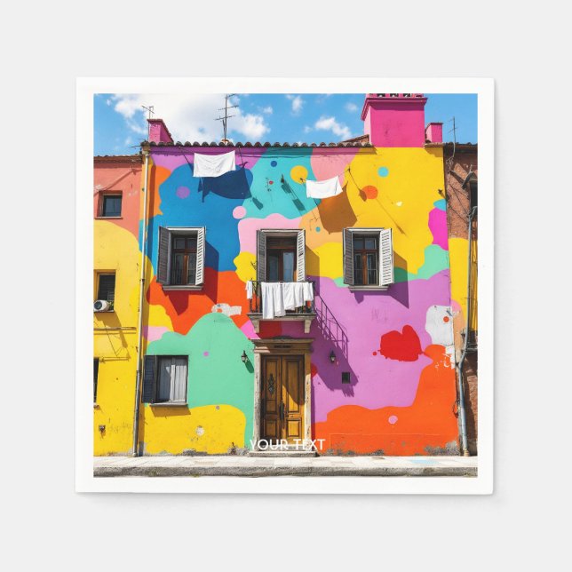 Servilleta De Papel Fantasía Aburrido Edificio Antiguo Colorido (Anverso)