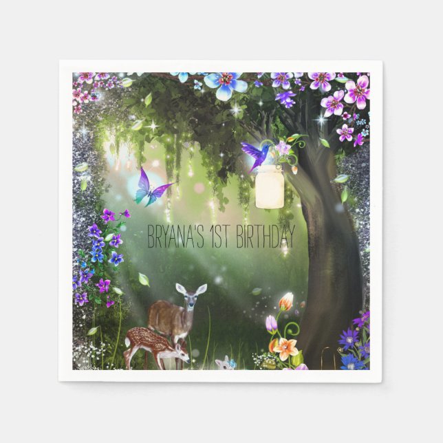 Servilleta De Papel Fantasía animales de bosque encantado fiesta (Anverso)