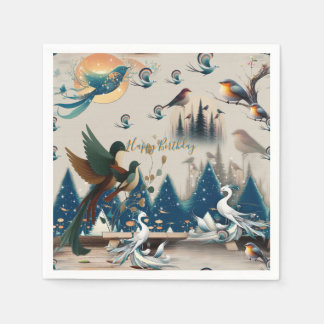 Servilleta De Papel Fantasía Artística, Dibujos de Aves en Color