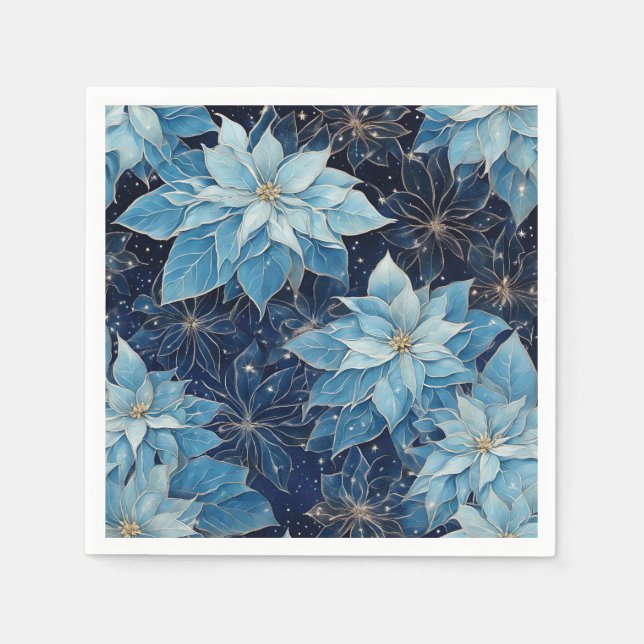 Servilleta De Papel Fantasía azul Poinsettia (Anverso)