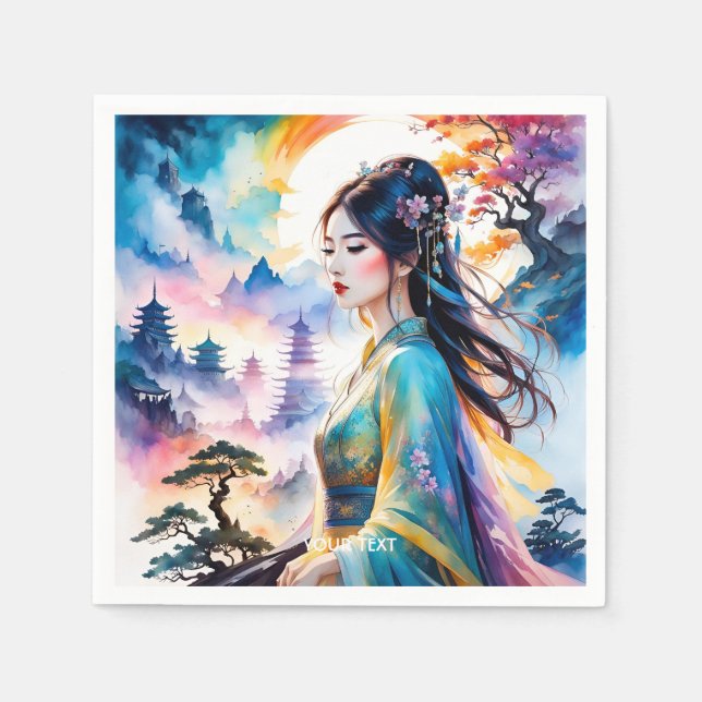 Servilleta De Papel Fantasía Cuidada acuarela Chica china (Anverso)