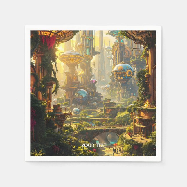 Servilleta De Papel Fantasía Cuidada Ciudad del Futuro Verde (Anverso)