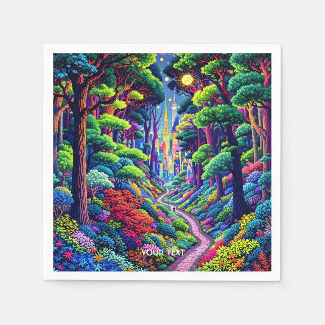 Servilleta De Papel Fantasía Cute Bosque Y Ciudad (Anverso)