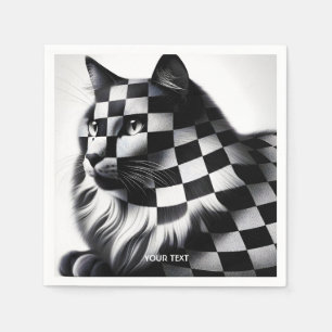 Servilleta De Papel Fantasía Cute Checkered, gato encantador