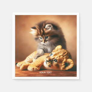 Servilleta De Papel Fantasía Cute Gatito Jugando Con El Tigre