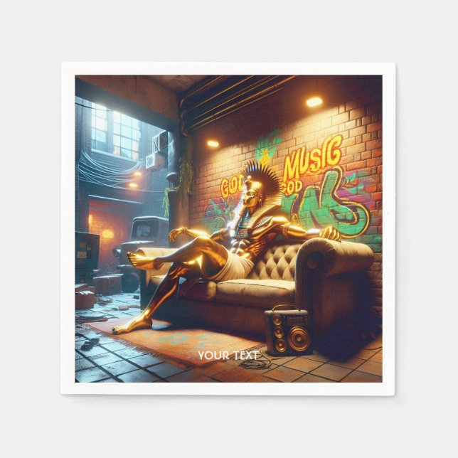 Servilleta De Papel Fantasía Cute La Música Egipcia De Dios. (Anverso)