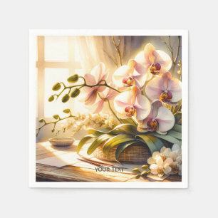 Servilleta De Papel Fantasía Cute Orquídeas Rosa Acuarela