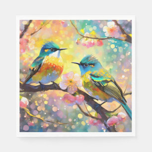 Servilleta De Papel Fantasía de Flor de Cerezo Amanecer Pájaros Cantor