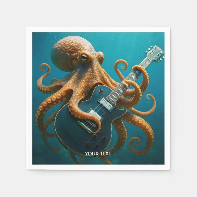 Servilleta De Papel Fantasía De Opulpo Cuto Tocando Guitarra (Anverso)