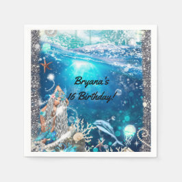 Servilleta De Papel Fantasia de sirena rubia cumpleaños encantado